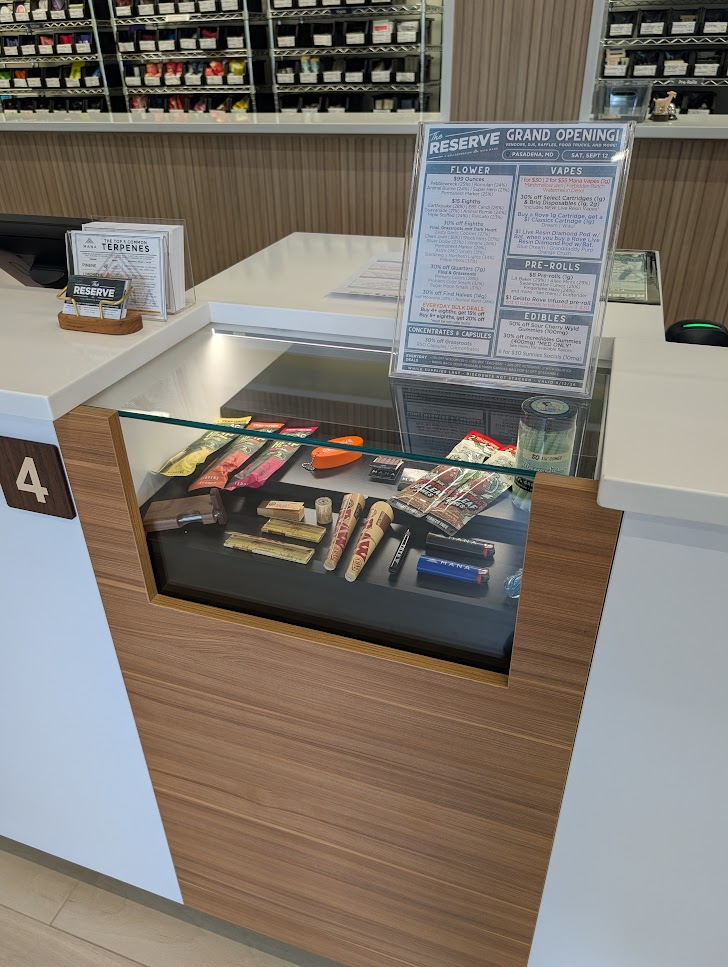 The Reserve Pasadena MD wood-grain product display counter